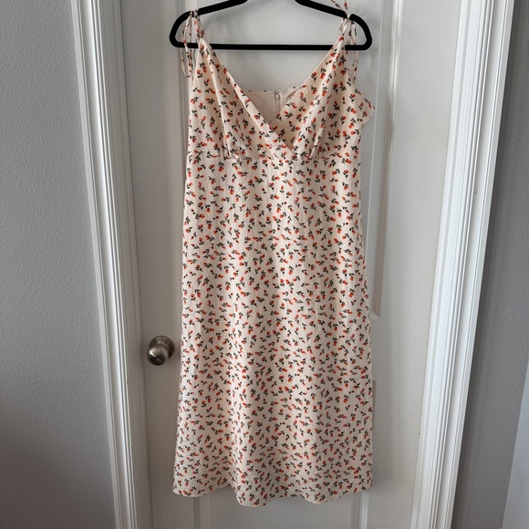 BCBGeneration Cream Floral Midi Dress Tie Straps A-Line Ditsy Floral Sundress - Picture 3 of 8